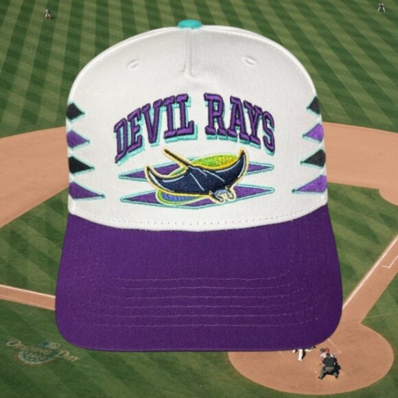 Tampa Bay Rays Devil Rays 90s Throwback Old School Diamond Design Snapback Hat - Picture 2 of 11